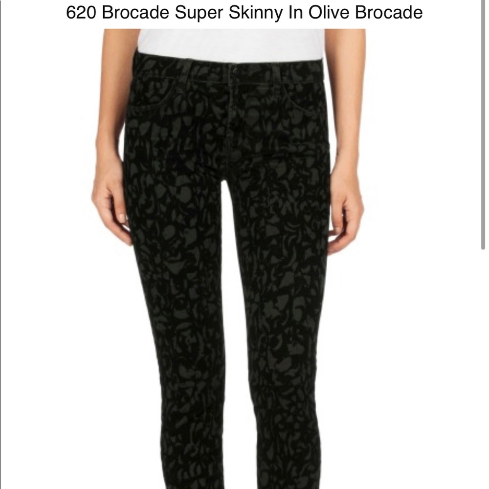 J brand olive green and black suede jeans